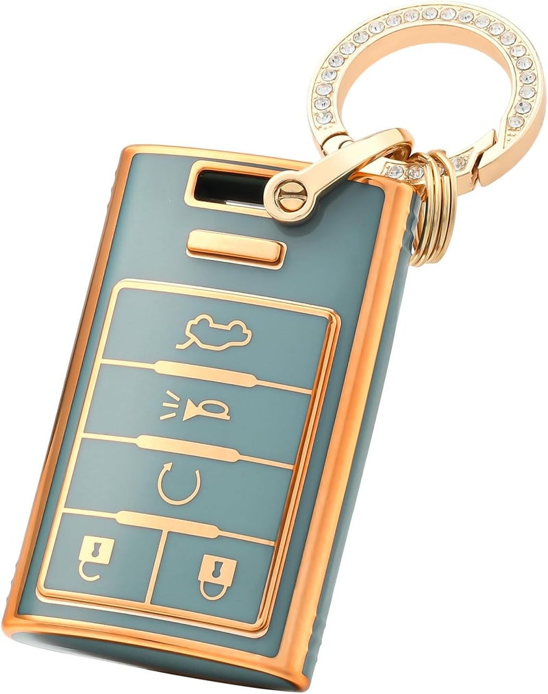 OFFCURVE Key Fob Cover with Keychain for Cadillac, TPU Car Key Case Protector for Cadillac SRX ATS ELR XTS 2010 2011 2012 2013 2014 2015 Keyless Entry Remote Control Start Car Key Accessories, Blue - Image 1