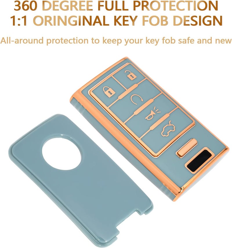 OFFCURVE Key Fob Cover with Keychain for Cadillac, TPU Car Key Case Protector for Cadillac SRX ATS ELR XTS 2010 2011 2012 2013 2014 2015 Keyless Entry Remote Control Start Car Key Accessories, Blue - Image 3