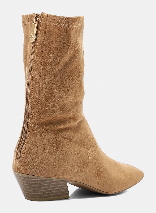 ديجافو حذاء ديجافو PRD-DVTX-001 حذاء نصف رقبة من جلد الغزال البيج بسحاب للنساء - Image 3