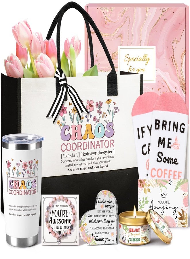 Giftissimo Thank You Gifts for Women, Chaos Coordinator Gifts for Coworker Employee Manager Teacher Nurse, Appreciation Gift Basket w/Tumbler Canvas Tote Bag Acrylic Decor - Image 1