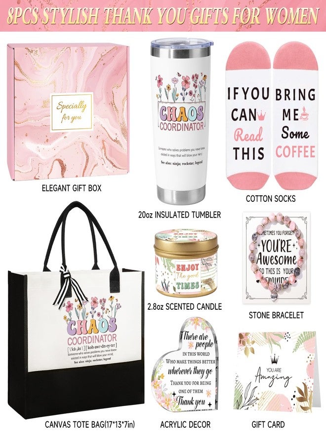 Giftissimo Thank You Gifts for Women, Chaos Coordinator Gifts for Coworker Employee Manager Teacher Nurse, Appreciation Gift Basket w/Tumbler Canvas Tote Bag Acrylic Decor - Image 3
