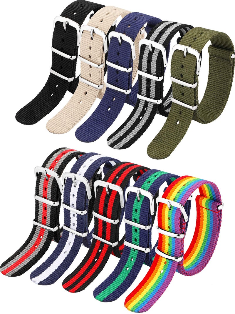 meekoo 10 Pieces Nylon Watch Strap Military Replacement Watch Band with Stainless Steel Buckle for Men and Women's Band Replacing, 18 mm(Classic Colors) - Image 1