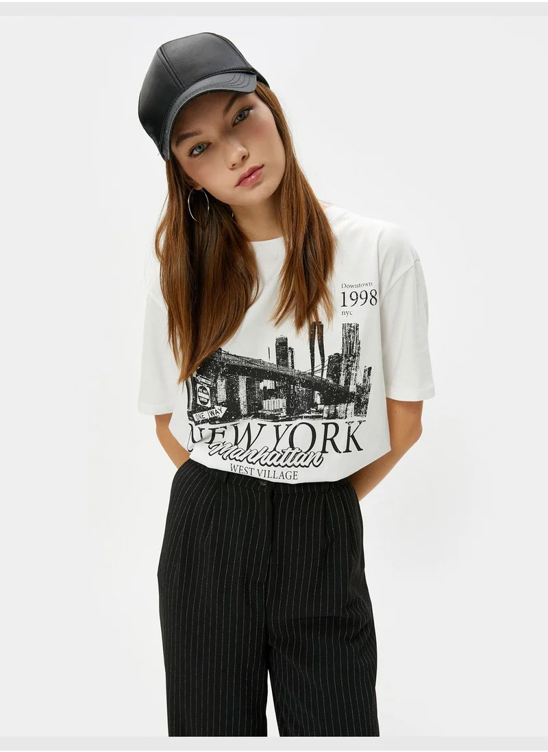 كوتون New York T-Shirt City Themed Relax Cut Short Sleeve Crew Neck