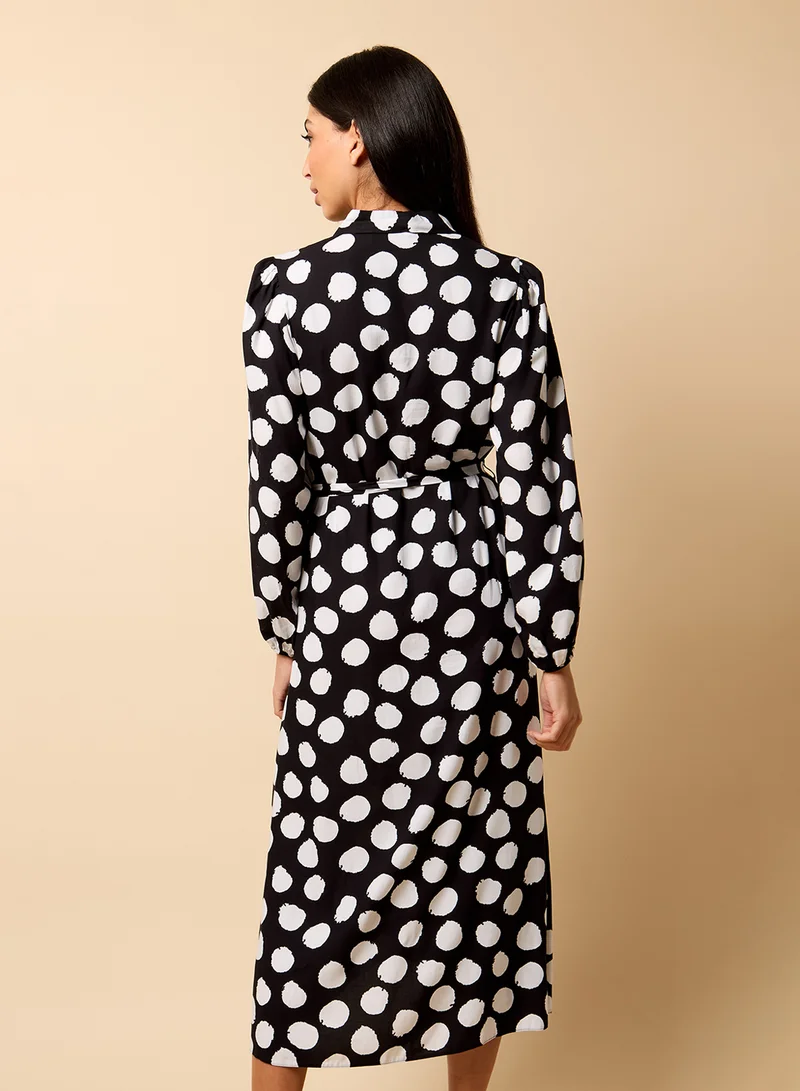 ليتل مسترس Monochrome Spot Print Midi Dress