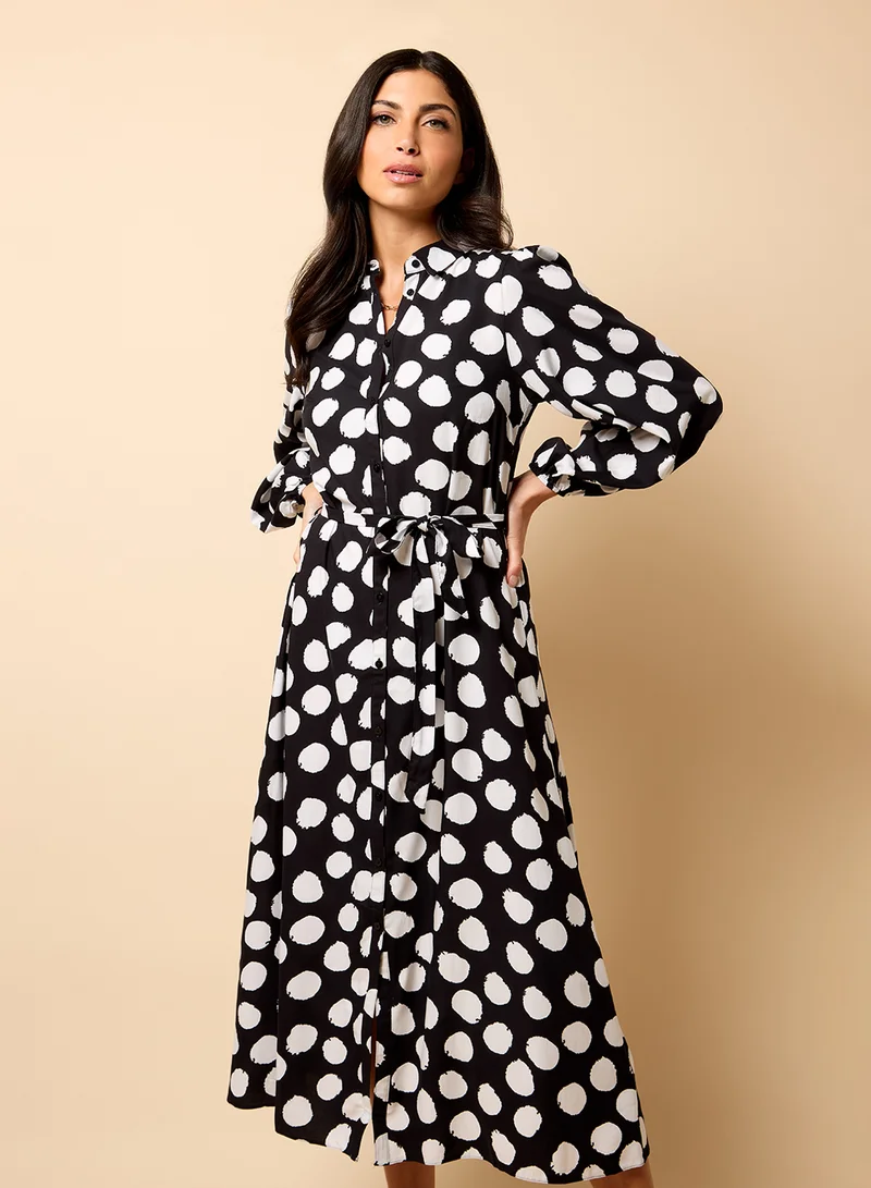 ليتل مسترس Monochrome Spot Print Midi Dress