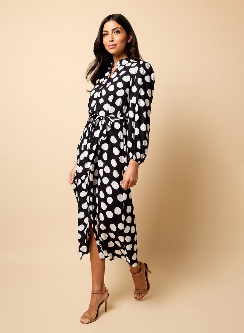 Little Mistress Monochrome Spot Print Midi Dress  - Image 4