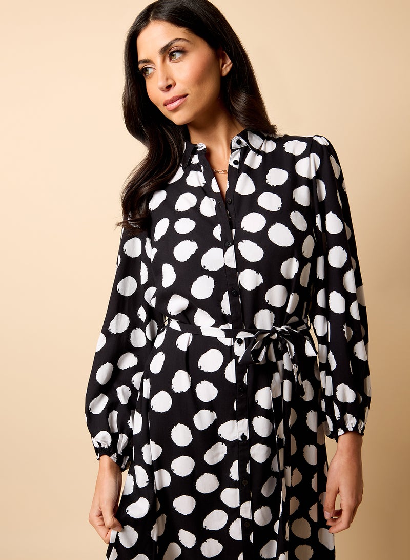 Little Mistress Monochrome Spot Print Midi Dress  - Image 3