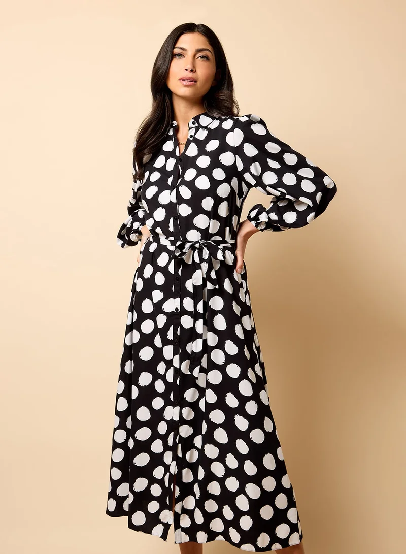 Little Mistress Monochrome Spot Print Midi Dress