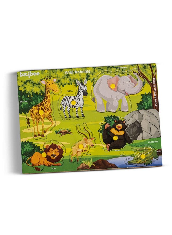 BAYBEE Baybee Wooden English Alphabets and Color Learning Educational Board for Kids, A to Z English Alphabets Puzzle with Knob, Educational Learning Wooden Puzzle Board for Kids (Wild Animals)  - Image 1