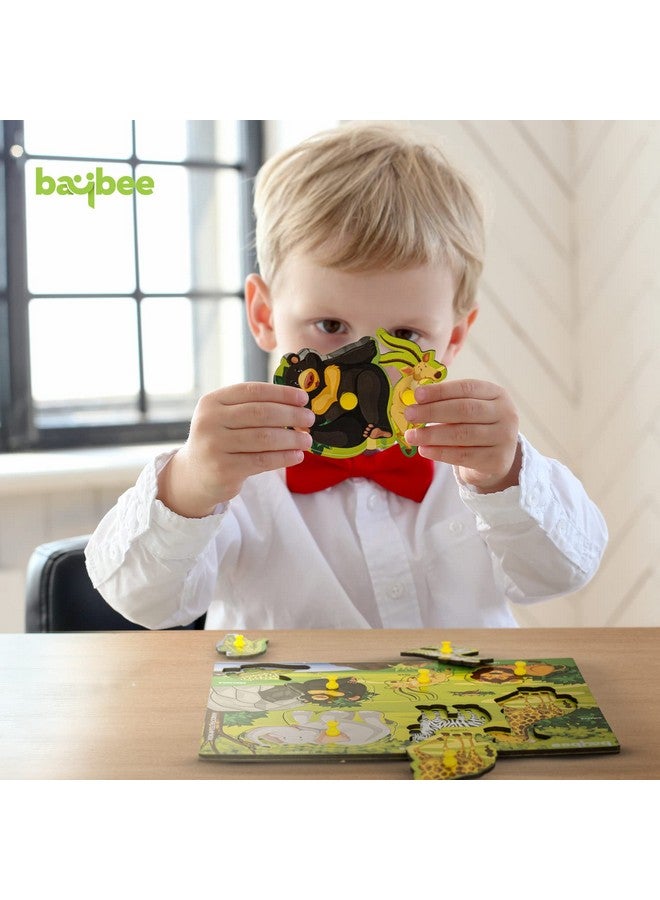 BAYBEE Baybee Wooden English Alphabets and Color Learning Educational Board for Kids, A to Z English Alphabets Puzzle with Knob, Educational Learning Wooden Puzzle Board for Kids (Wild Animals)  - Image 2