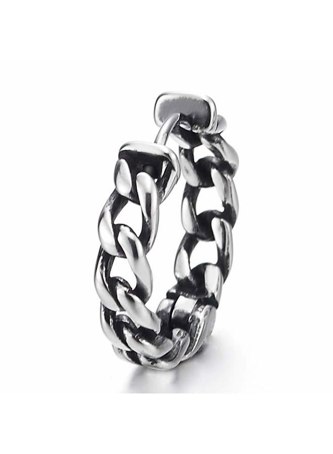 COOLSTEELANDBEYOND Pair Stainless Steel Vintage Tribal Curb Chain Wreath Huggie Hinged Hoop Earrings Unisex Men Women - Image 2
