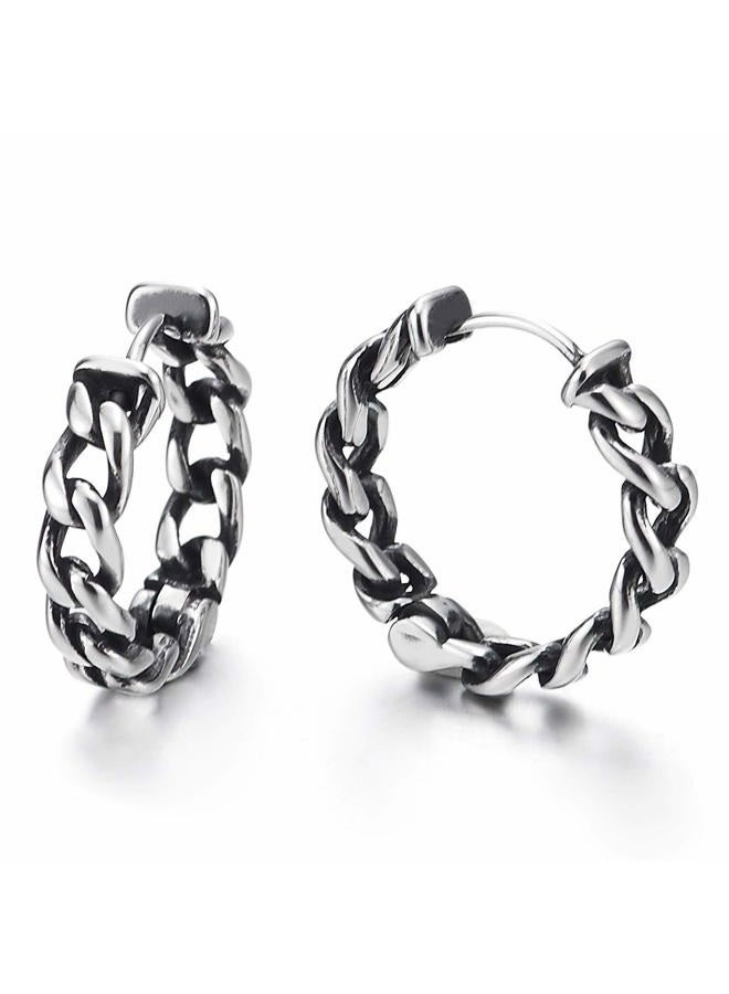 COOLSTEELANDBEYOND Pair Stainless Steel Vintage Tribal Curb Chain Wreath Huggie Hinged Hoop Earrings Unisex Men Women - Image 1
