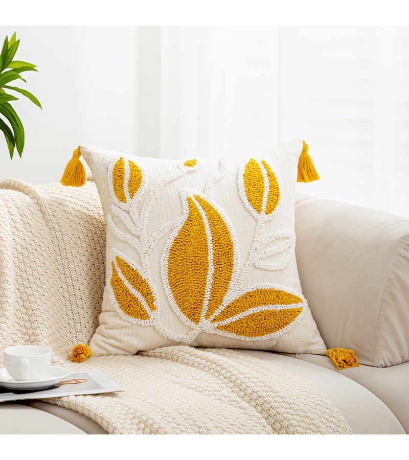 Yellow Chenille Velvet Embroidered Willow Branch Pillowcase Simple Elegant Home Decor - Image 5