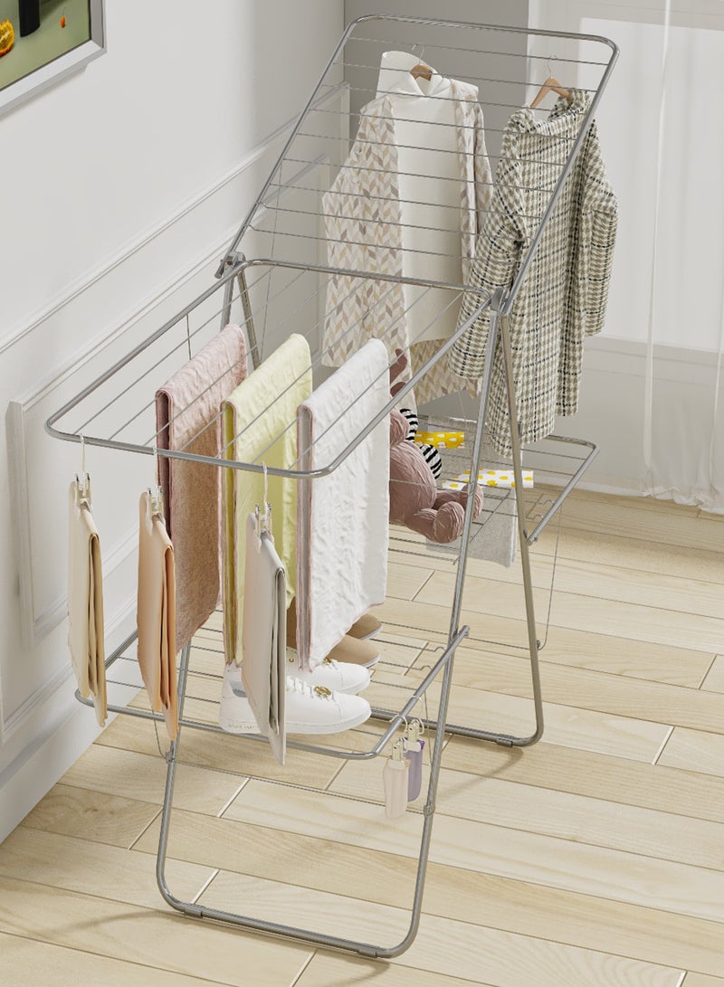 ALMUFARREJ 2-Shelves Galvanised Steel Laundry Rack Silver - Image 5