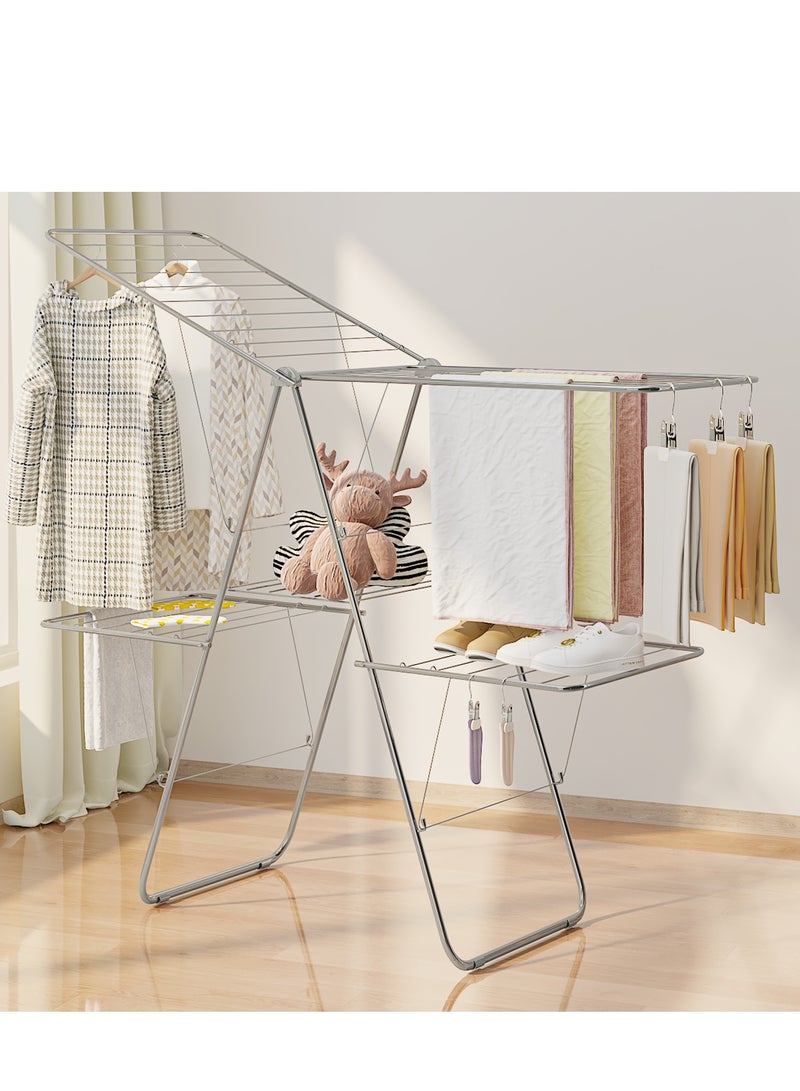 ALMUFARREJ 2-Shelves Galvanised Steel Laundry Rack Silver - Image 3