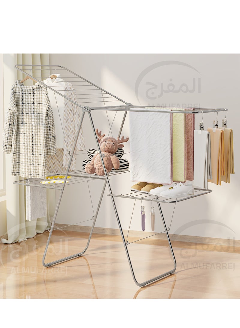 المفرج - منشر غسيل 2 رفوف من الفولاذ المجلفن لون فضي - Image 1