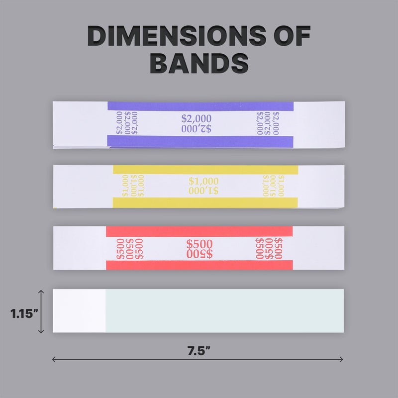 Queensell Pack of 800 Money Bands for Cash, Currency Straps, Money Straps for Bills, Cash Bands, Dollar Bill Wrappers to Organize Cash - Self-Adhesive Money Band, 8 Colors - 100 of Each Denomination - Image 4