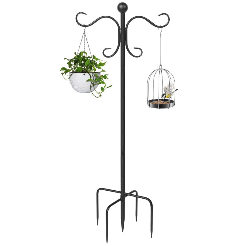 AOMGD 76 Inch Adjustable Double Shepherds Hooks for Outdoor Heavy Duty, Two Sided Garden Bird Feeder Pole for Hanging Plant Baskets, Solar Lights, Weddings Decor - Image 1