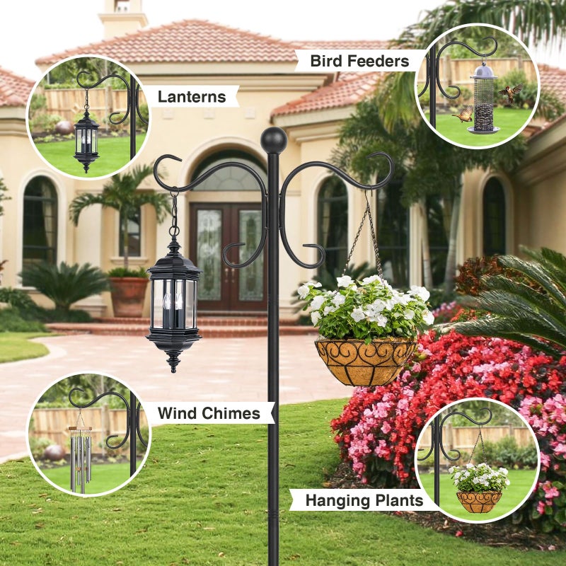 AOMGD 76 Inch Adjustable Double Shepherds Hooks for Outdoor Heavy Duty, Two Sided Garden Bird Feeder Pole for Hanging Plant Baskets, Solar Lights, Weddings Decor - Image 5