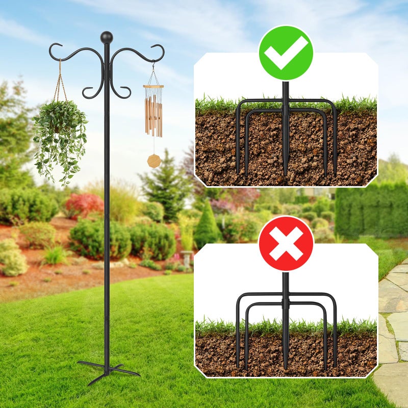 AOMGD 76 Inch Adjustable Double Shepherds Hooks for Outdoor Heavy Duty, Two Sided Garden Bird Feeder Pole for Hanging Plant Baskets, Solar Lights, Weddings Decor - Image 3