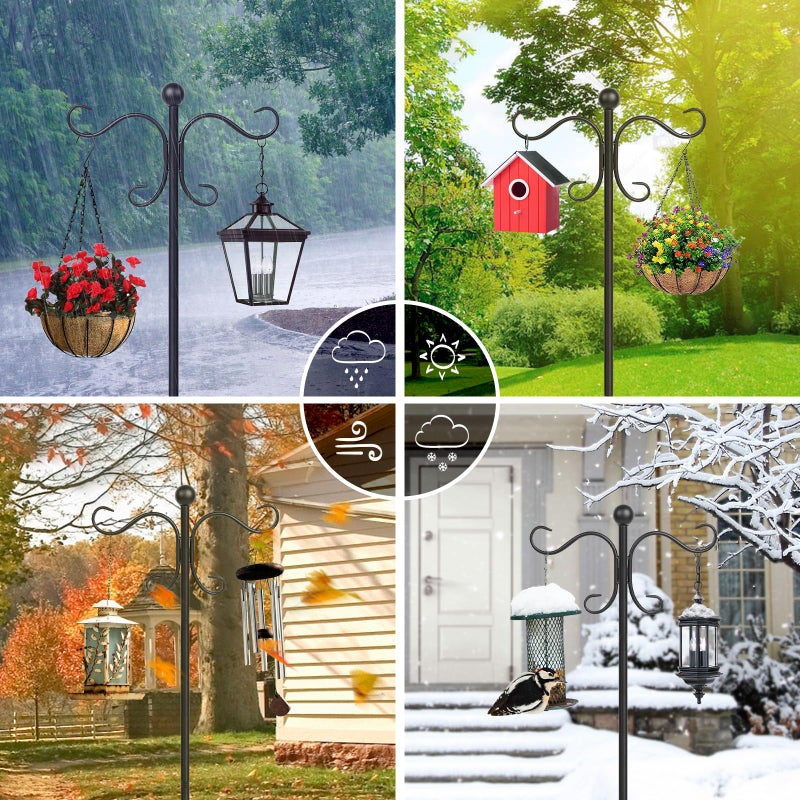 AOMGD 76 Inch Adjustable Double Shepherds Hooks for Outdoor Heavy Duty, Two Sided Garden Bird Feeder Pole for Hanging Plant Baskets, Solar Lights, Weddings Decor - Image 4