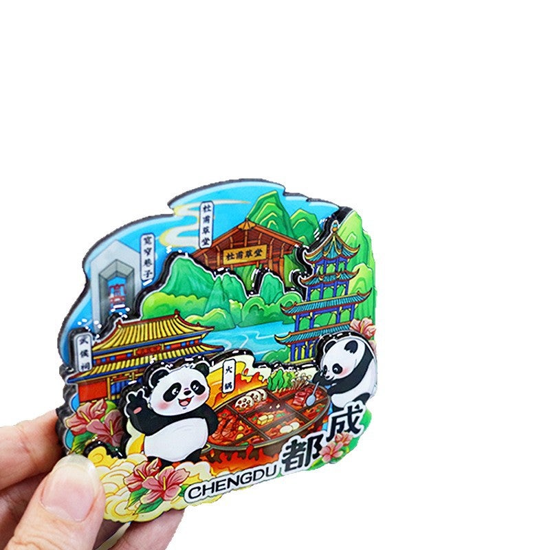Chengdu City Fridge Magnet, Tourist Souvenir Refrigerator Magnetic Sticker, Creative Decor Metal Magnet for Kitchen Home Decor Travel Gift - Image 2