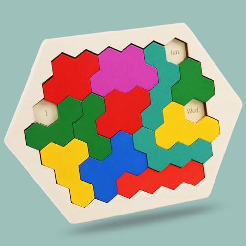 Cubelelo Drift Honeycomb Weekday Calendar Puzzle | A-Puzzle-A-Day | Premium Wooden Challenging Hexagon Shape Tetris Tangram Brain Storming Toy for Kids & Adults | Ideal Gift for Ages 3 and Above - Image 4