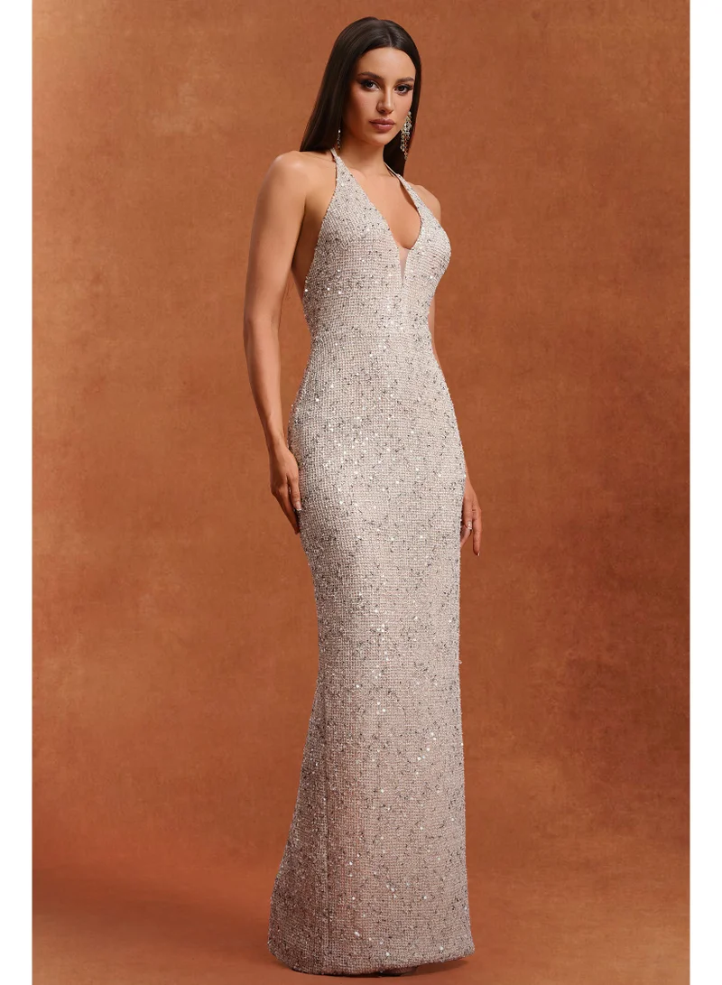 Bella Barnett  Ibbie Halter Sleeveless V-Neck Diamond Maxi Dress for Women | Best Price UAE
