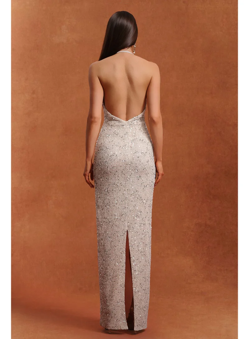 Bella Barnett  Ibbie Halter Sleeveless V-Neck Diamond Maxi Dress for Women | Best Price UAE
