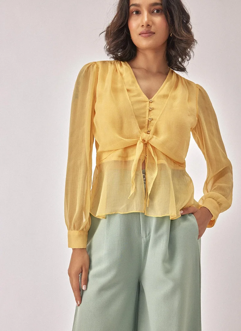 ذا ليبل لايف Light Yellow Chiffon Peplum Top