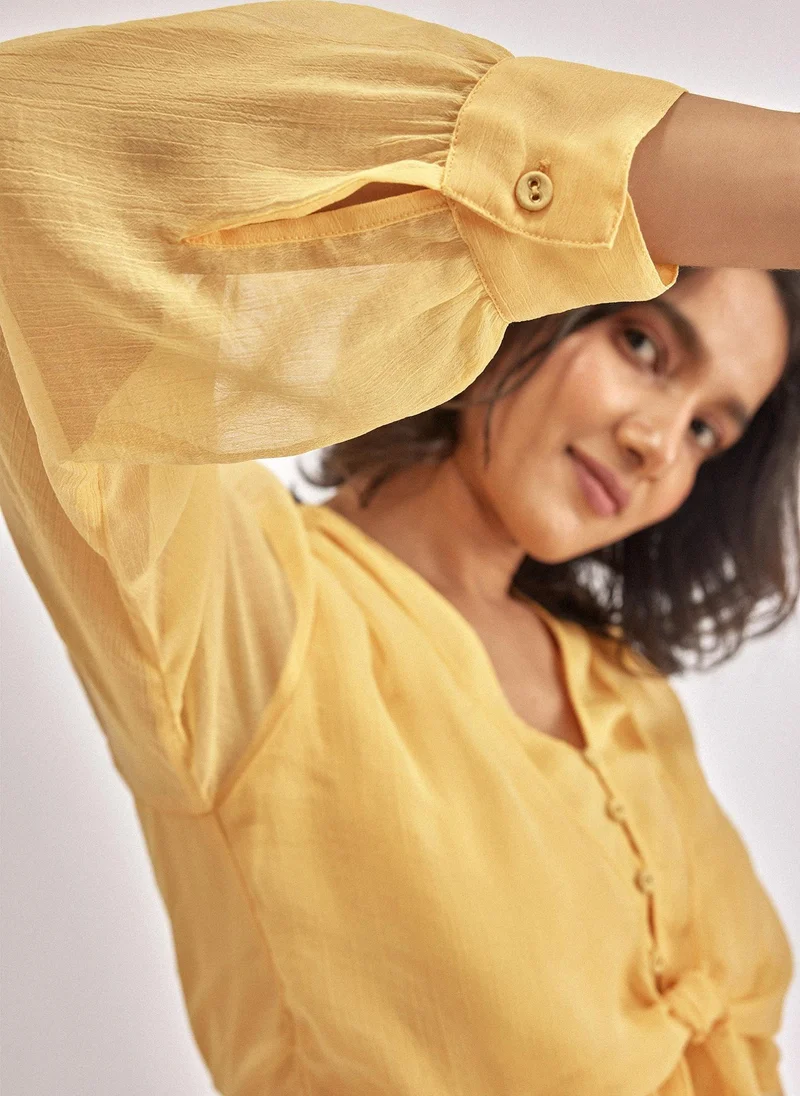 ذا ليبل لايف Light Yellow Chiffon Peplum Top