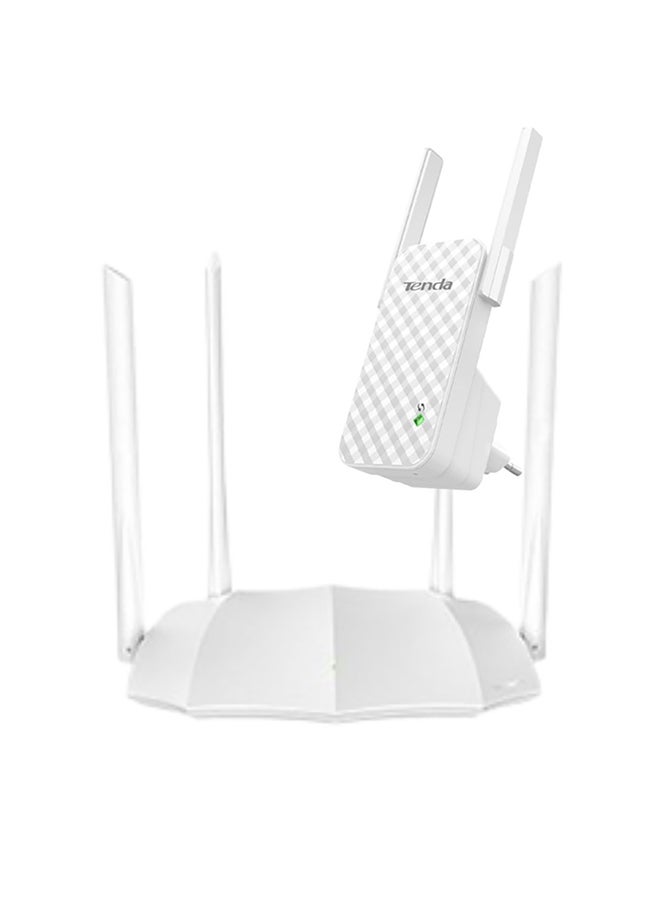 Tenda AC5 V3.0 AC1200 Dual-Band Wireless Router + A9 N300 Universal Range Extender white/white - Image 1