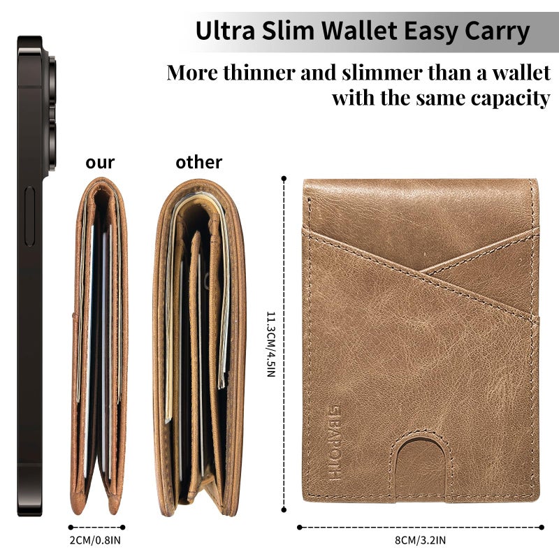 BAPOTH Mens Wallets Leather, Genuine Leather Wallets for Men, Bifold RFID Wallet for Men Slim with ID Window|Bills Slot|9 Card Slots, 2 Outer Pocket Slim Wallet for Men with Gift Box Packaging - Image 3