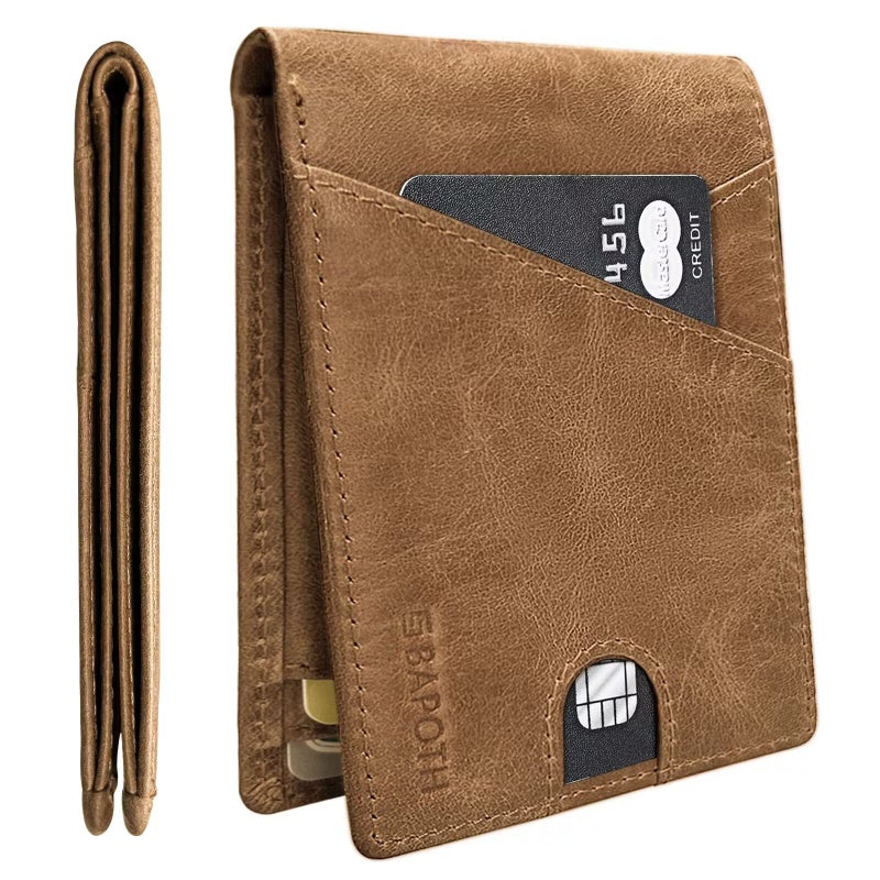 BAPOTH Mens Wallets Leather, Genuine Leather Wallets for Men, Bifold RFID Wallet for Men Slim with ID Window|Bills Slot|9 Card Slots, 2 Outer Pocket Slim Wallet for Men with Gift Box Packaging - Image 1