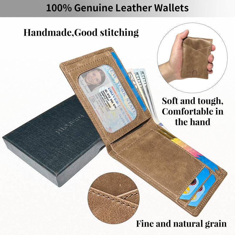 BAPOTH Mens Wallets Leather, Genuine Leather Wallets for Men, Bifold RFID Wallet for Men Slim with ID Window|Bills Slot|9 Card Slots, 2 Outer Pocket Slim Wallet for Men with Gift Box Packaging - Image 2