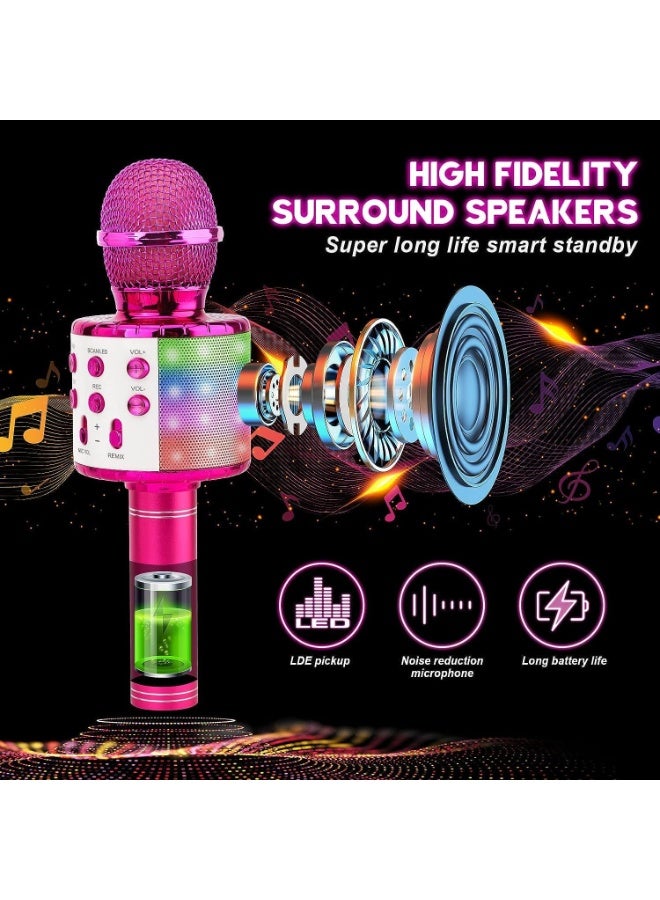 KIIUMI Wireless Bluetooth Karaoke Microphone for Kids, 5-in-1 Portable Handheld Karaoke Mic Speaker Player Recorder with Adjustable Remix FM Radio for Kids Girls Boys Teens Birthday(Pink) - Image 2