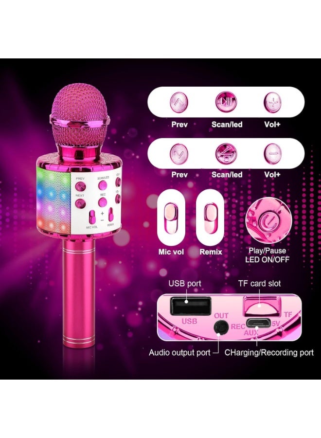 KIIUMI Wireless Bluetooth Karaoke Microphone for Kids, 5-in-1 Portable Handheld Karaoke Mic Speaker Player Recorder with Adjustable Remix FM Radio for Kids Girls Boys Teens Birthday(Pink) - Image 3
