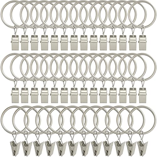 LLPJS 40 Pack Curtain Rings with Clips Curtain Clip Rings Hooks Bow Hanger Clips for Hanging Drapery Drapes Bows Ring 126 inch Interior Diameter Fits up to 1 Rod Matte Silver
