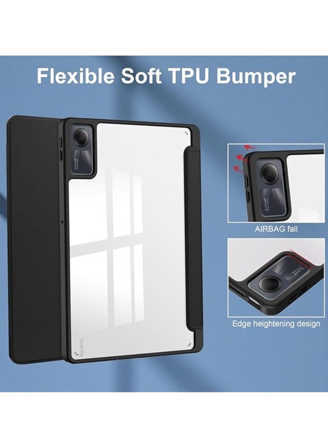 Protective Tablet PC Case Slim Case compatible with Redmi Pad SE Case 11 with Clear Transparent Back and TPU Shockproof Frame Cover,Auto Sleep/Pencil Holder (Black) - Image 4