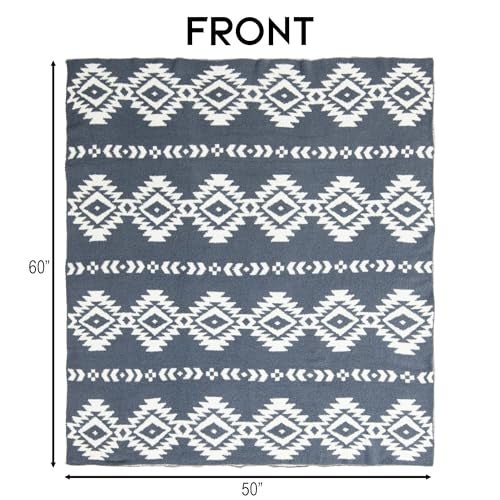 Carstens, Inc. Luxury Soft Stretchy Reversible Plush Throw Blanket, Large 50" x 60", Western Blue Diamond Aztec - Image 5