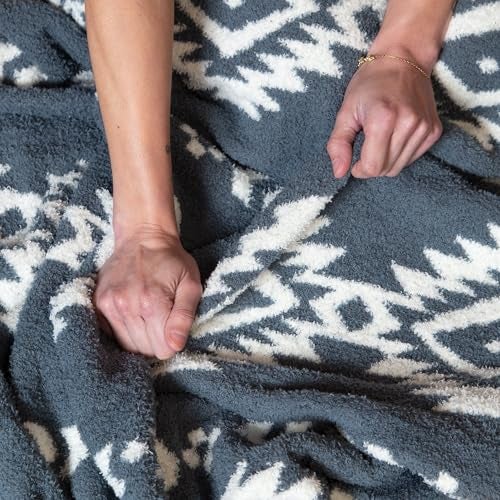 Carstens, Inc. Luxury Soft Stretchy Reversible Plush Throw Blanket, Large 50" x 60", Western Blue Diamond Aztec - Image 4