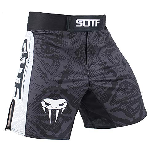 SOTF MMA Boxing Shorts Men Fight Shorts Men BJJ No Gi Shorts Dark Gray Medium Waist 31.5-33 inch - Image 1