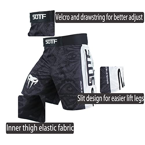 SOTF MMA Boxing Shorts Men Fight Shorts Men BJJ No Gi Shorts Dark Gray Medium Waist 31.5-33 inch - Image 4