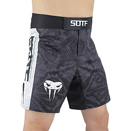 SOTF MMA Boxing Shorts Men Fight Shorts Men BJJ No Gi Shorts Dark Gray Medium Waist 31.5-33 inch - Image 2