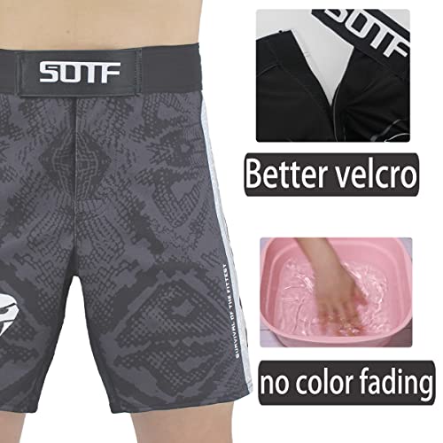 SOTF MMA Boxing Shorts Men Fight Shorts Men BJJ No Gi Shorts Dark Gray Medium Waist 31.5-33 inch - Image 5