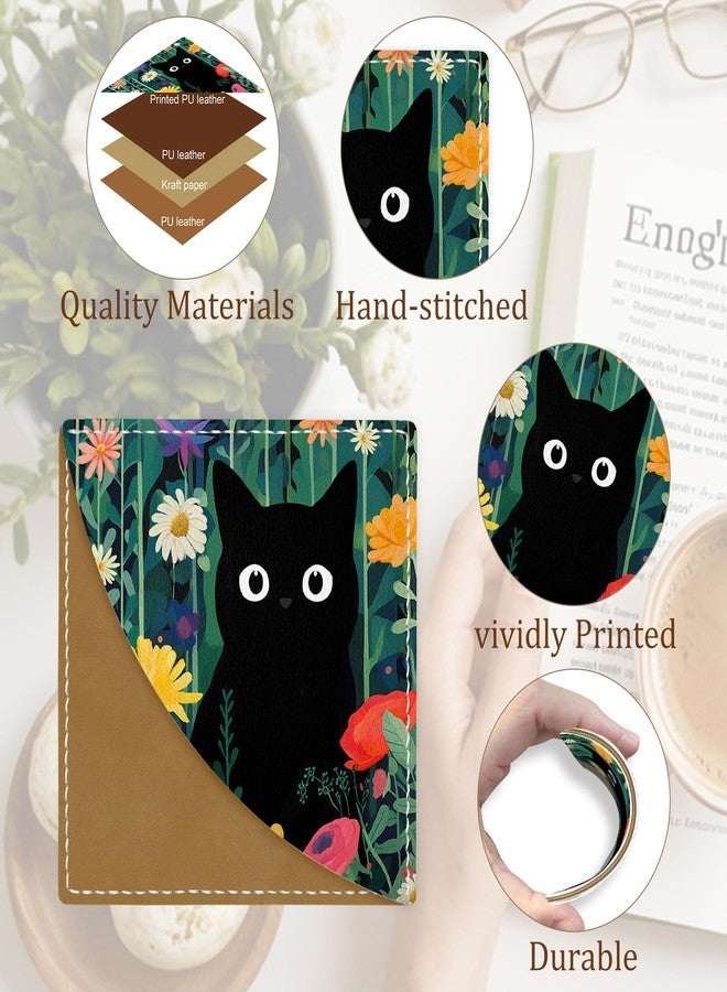 Icycay Cute Black Cat Floral Corner Bookmarks, Funny Leather Book Accessories for Book Lovers, 3 Pcs Reading Book Page Markers for Women Men Student Teacher Girls Boys Kids Retirement Birthday Gifts - Image 4