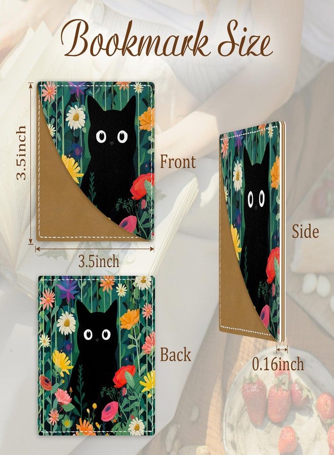 Icycay Cute Black Cat Floral Corner Bookmarks, Funny Leather Book Accessories for Book Lovers, 3 Pcs Reading Book Page Markers for Women Men Student Teacher Girls Boys Kids Retirement Birthday Gifts - Image 5