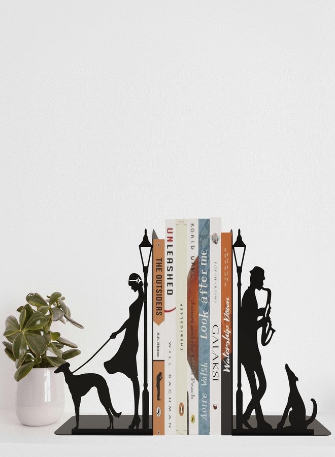 Chordwave 2 Pcs Book Ends for Shelves Jazz Theme Bookend Decorative Metal Book Stopper Book Holder for Movies/CD/Video Games - Image 3