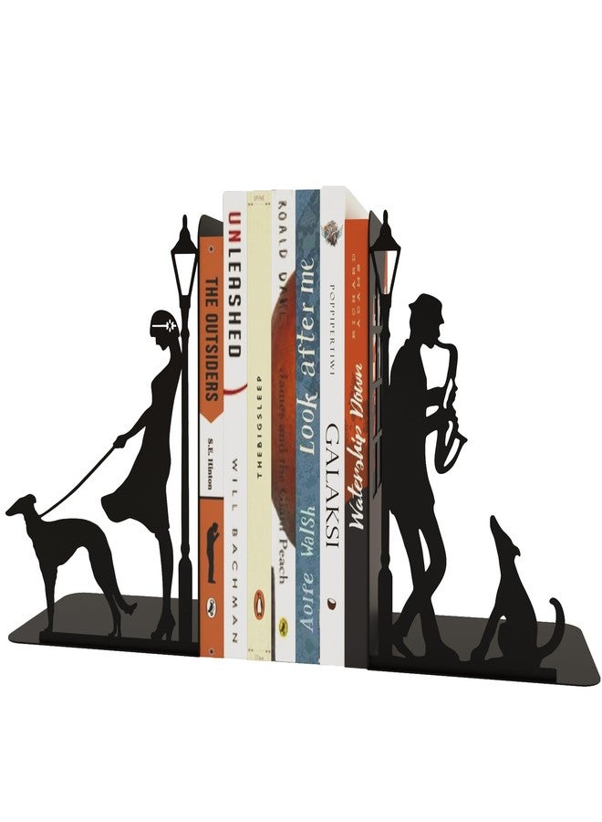 Chordwave 2 Pcs Book Ends for Shelves Jazz Theme Bookend Decorative Metal Book Stopper Book Holder for Movies/CD/Video Games - Image 1