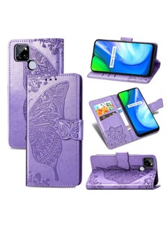 HuHa Case Cover For Realme V3 Butterfly Love Flower Embossed Horizontal Flip Leather Case with Bracket / Card Slot / Wallet / Lanyard Light Purple 